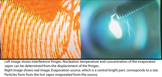 Example images of the formation of analogue particles of cosmic dust from a silicon oxide vapor (194s after launch). 