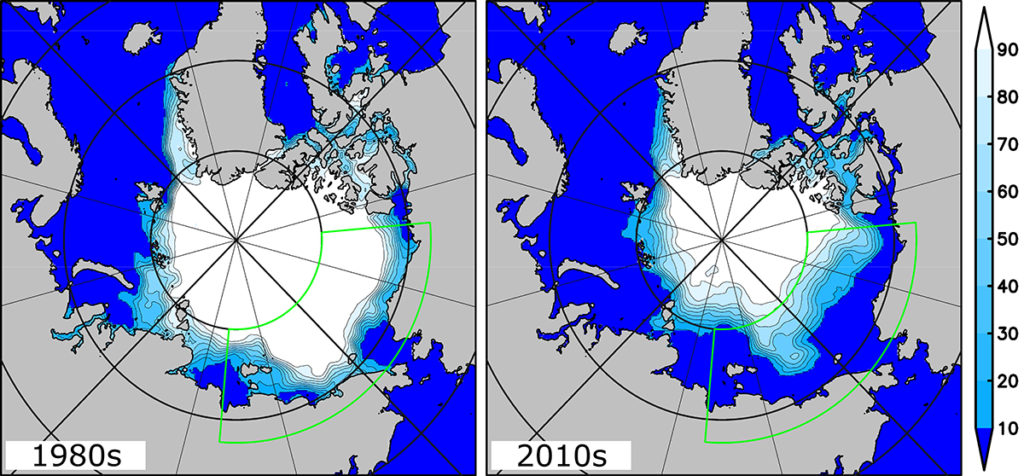 Difference in sea ice concentrations