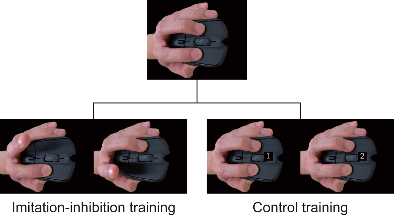A set of photos illustrating the types of training provided to the participants in the study. All images show a hand on a mouse.