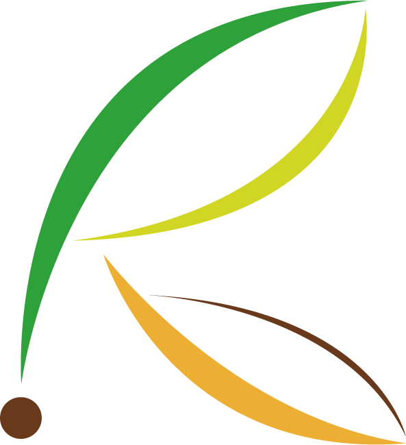 The logo of Hokudai Robust Center. The logo forms the letter “R” of “Robust” and an image of creating many products from a seed (research seed).
