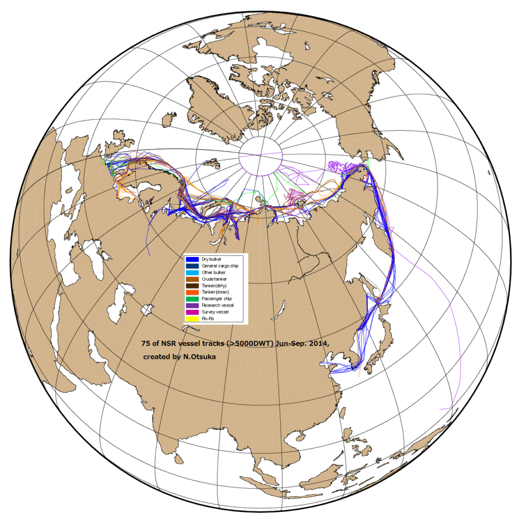 An example of satellite observation that tracked ship movements through the Arctic Ocean