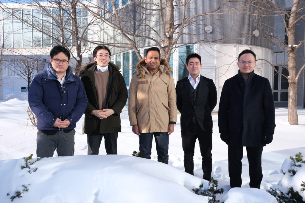 (Left to Right) Tsuyoshi Mita, Hiroki Hayashi, Saeesh Mangaonkar, Wataru Kanna, and Satoshi Maeda of the team at the Institute for Chemical Reaction Design and Discovery (WPI-ICReDD) in Hokkaido University. (Photo: ICReDD)
