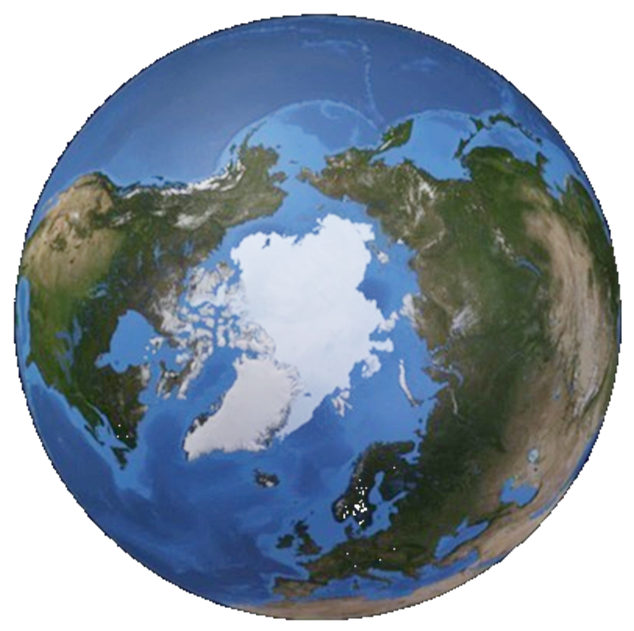 A satellite image of the Northern Hemisphere, centered on the Arctic (NASA's Goddard Space Flight Center).