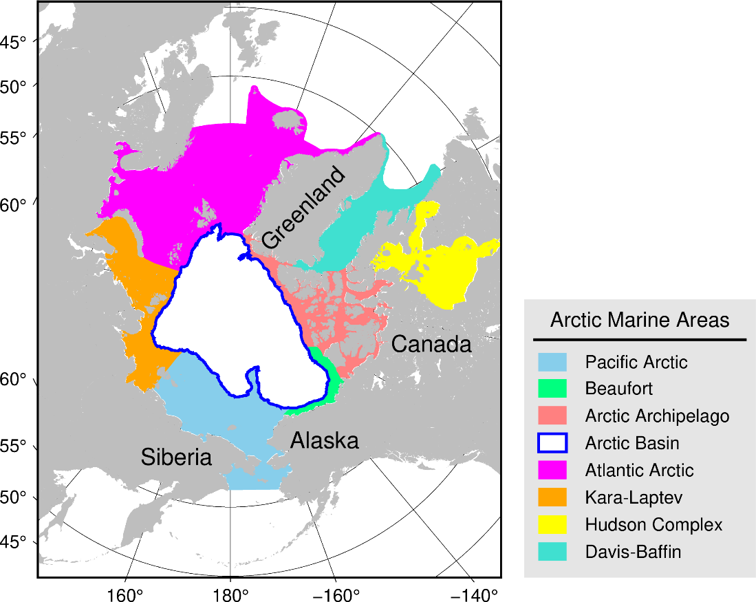 Map of the eight Arctic marine areas included in the study (Irene D. Alabia, et al. Scientific Reports. March 11, 2023).