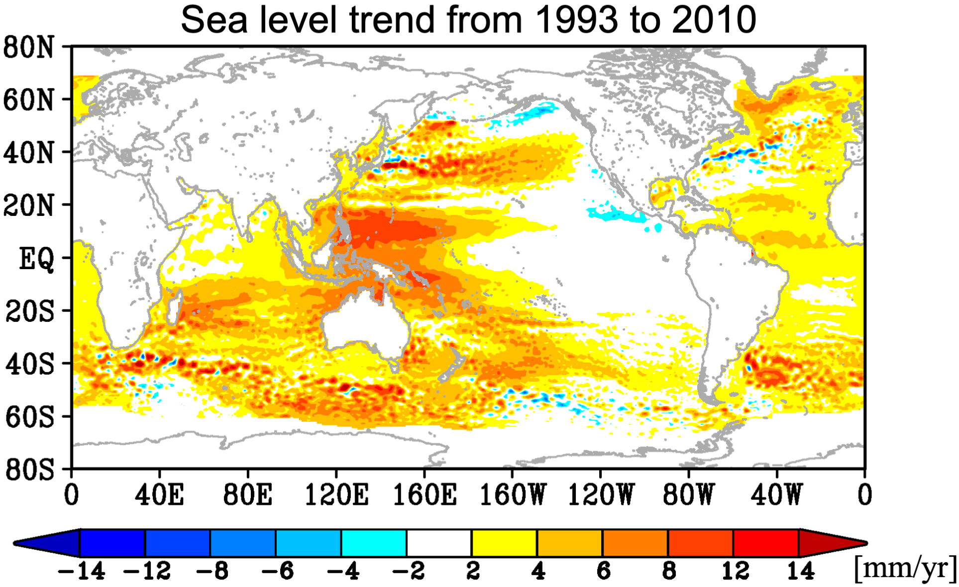 Sea level fluctuations vary from sea area to sea area.