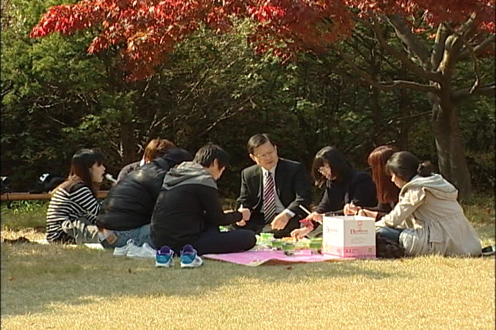 With students on the campus of Chungbuk National University. 