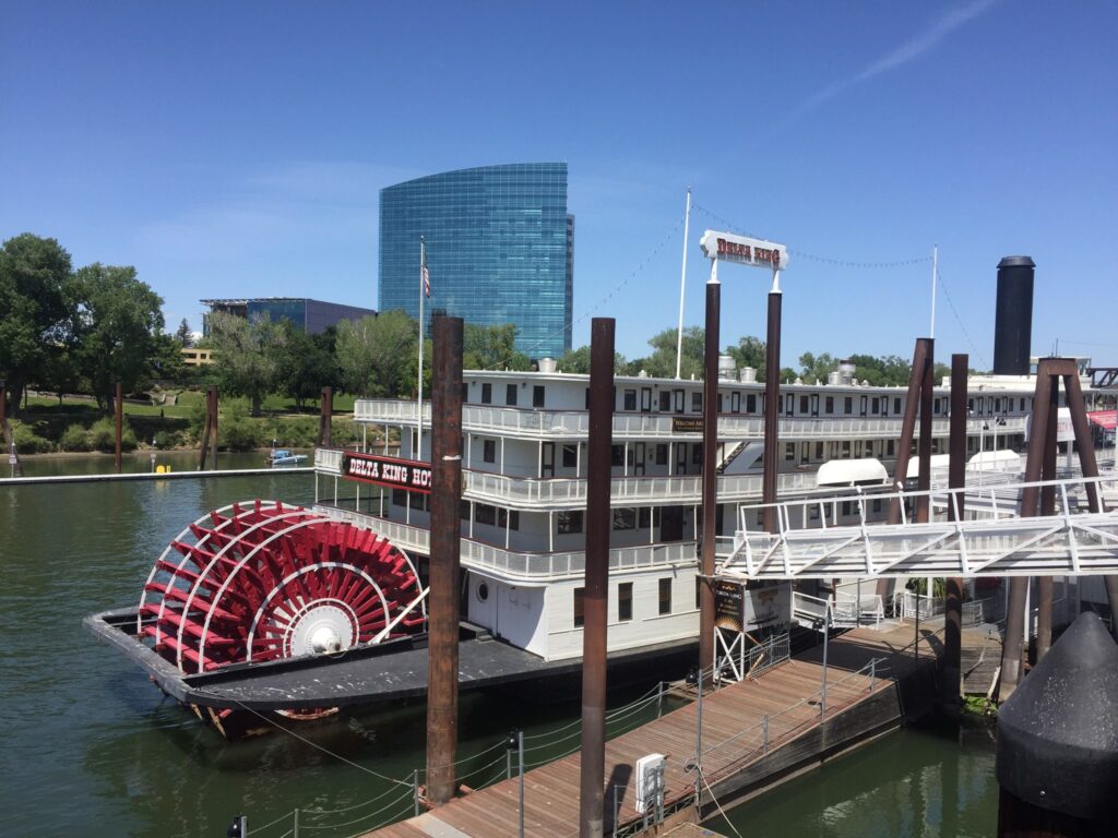 Famous riverboat hotel and restaurant moored on the Sacramento River.